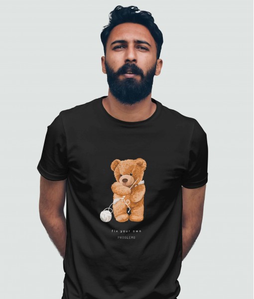 Мъжка тениска с щампа Мечета Fix the problems bear